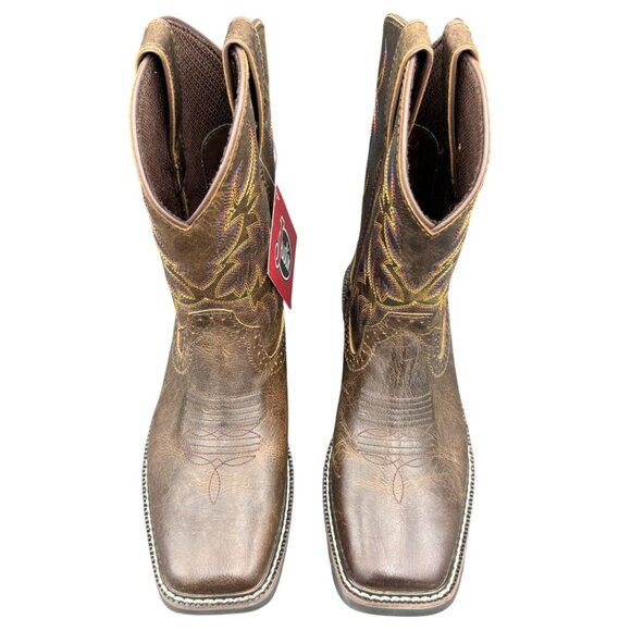 Justin Western Boots Kids Rugged Tan Buffalo 4.5D Embroidered Square Toe SK4681 - Picture 7 of 15